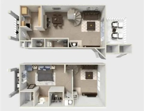 Floor plan for 1 bed, 1.5 baths